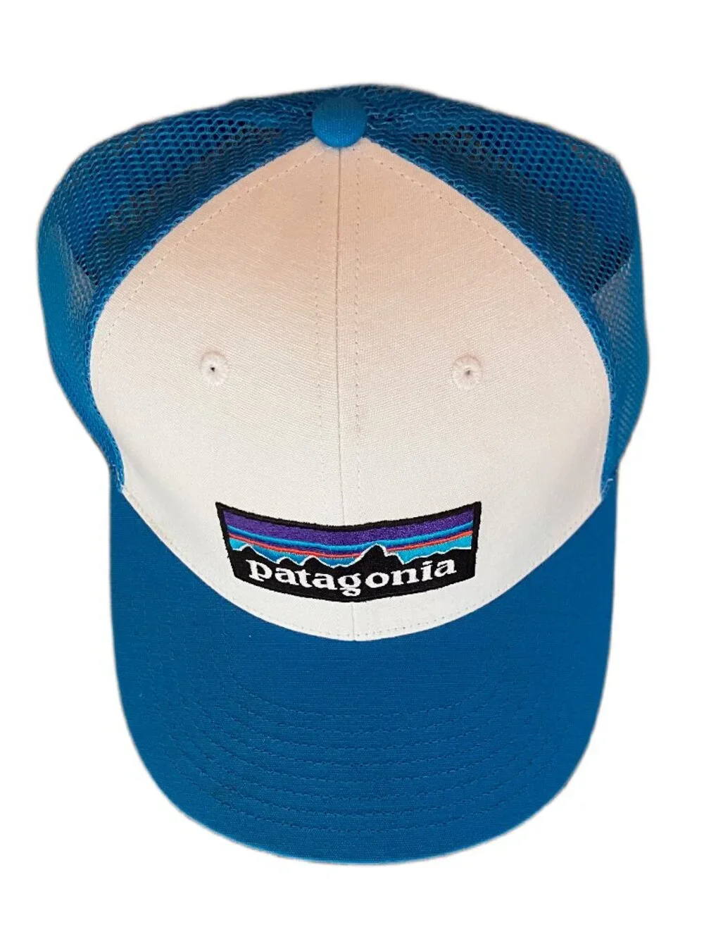 Patagonia Men's P-6 Logo Trucker Hat Unisex White Vessel Blue NWT